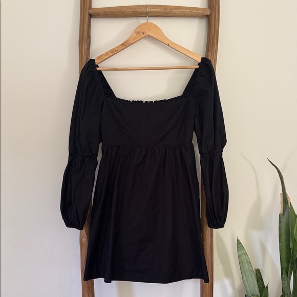 Reformation Michaela Black Smocked Mini Long Sleeve Dress - Picture 4 of 9